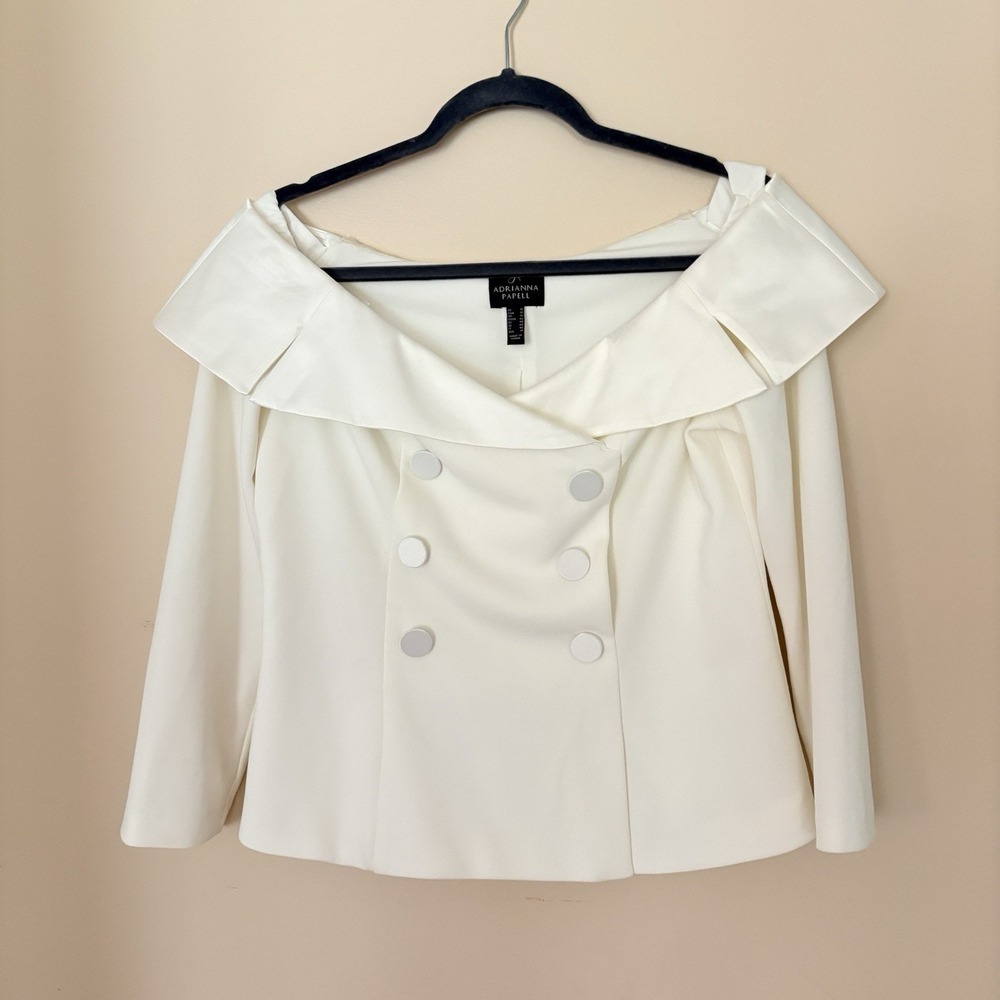 Adrianna Papell Evening Jacket 10 Cream Off Shoulder Satin Collar MOB Graduation